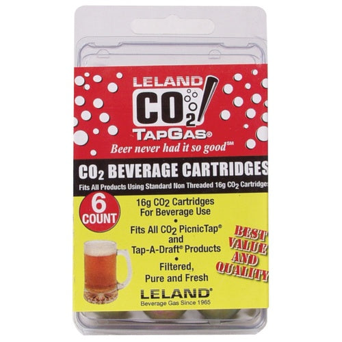 Leland TapGas 6-Pack 16g Mini Disposable CO2 Cartridges - Perfect for On-the-Go Brewers!