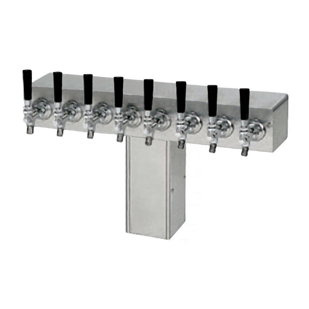 Stunning 8-Faucet T Tower Dispenser - 4-Inch Square, Glycol Cooled, Stainless Steel with Chrome Faucets