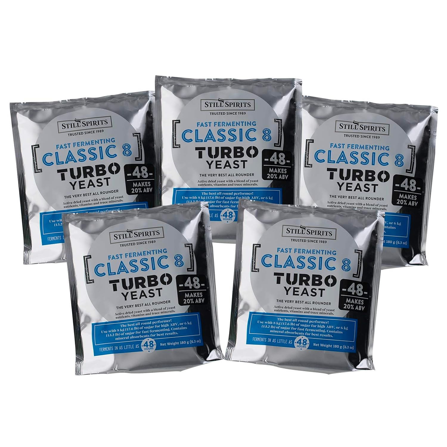[5 PACK] Turbo Classic 8 Distillers Yeast (48 Hour) - Still Spirits: The Ultimate Fermentation Solution!