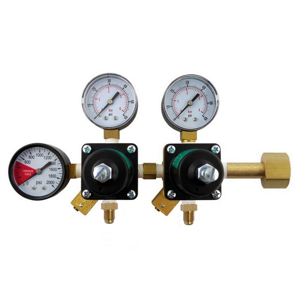 Double CO2 Regulator 1/4in MFL with Check Valve - 60/60:2000 Cornelius