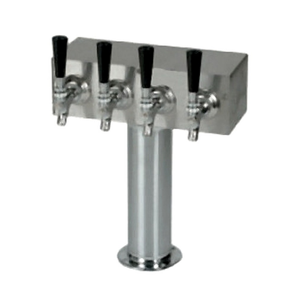 Glycol Cooled T Tower: 4 Chrome Faucets, 3-inch Stainless Steel - Perfect for Chilled Beverages!