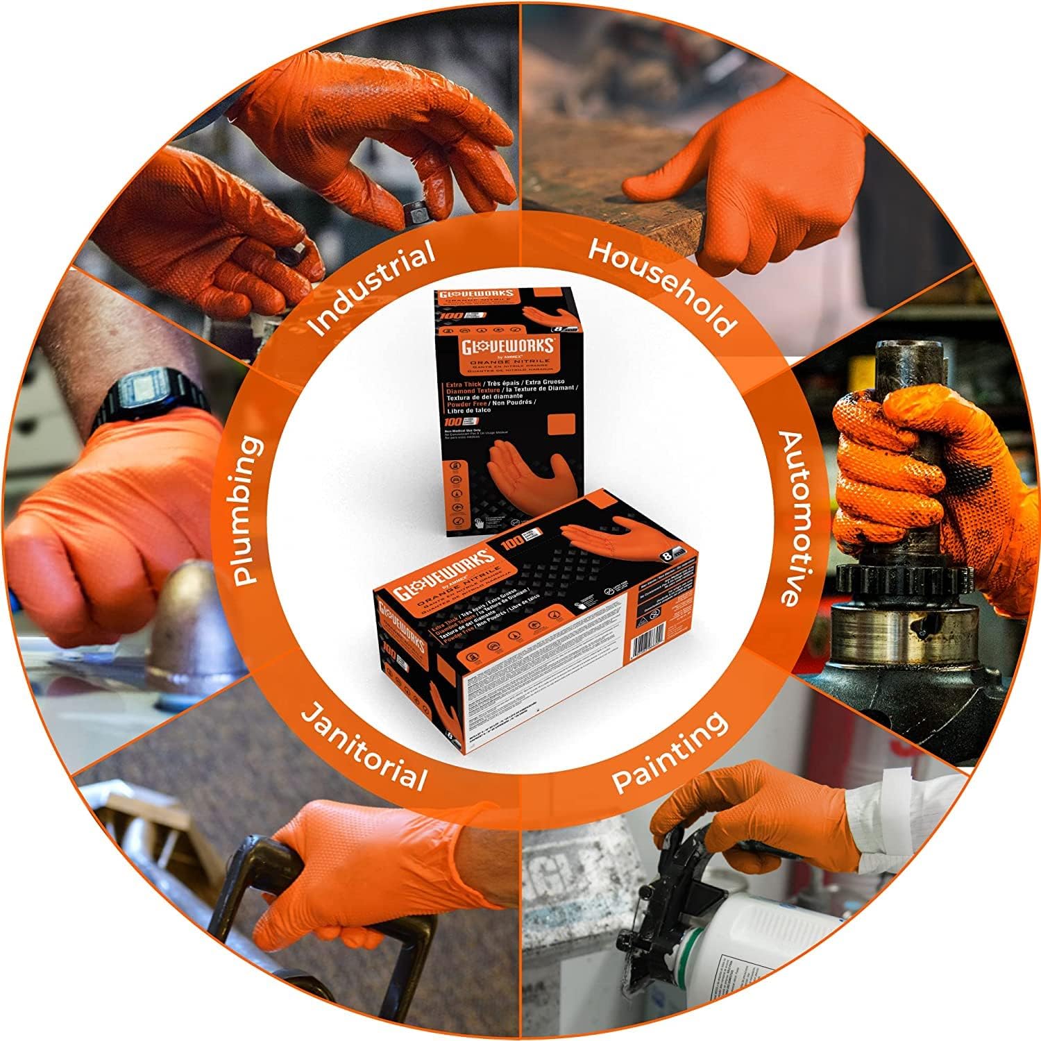 GLOVEWORKS HD Orange Nitrile Industrial Disposable Gloves - 8 Mil, Latex-Free, Medium - Get Your Box of 100 Now!