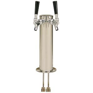 Gorgeous 3” Column 2 Faucet Draft Beer Tower - Shiny Polished Stainless Steel - Air Cooled