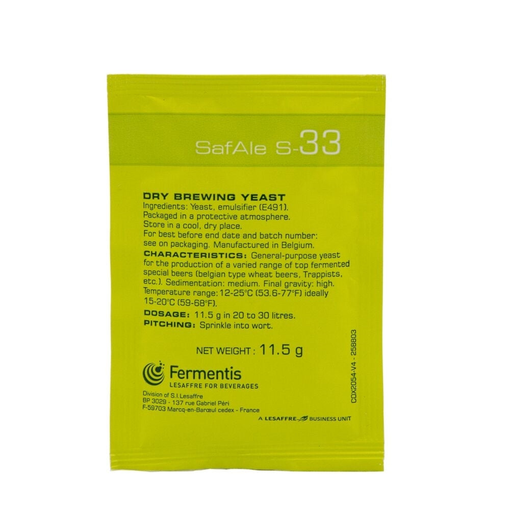 Fermentis SafAle S-33 11.5g - Your Ideal Ale Yeast!
