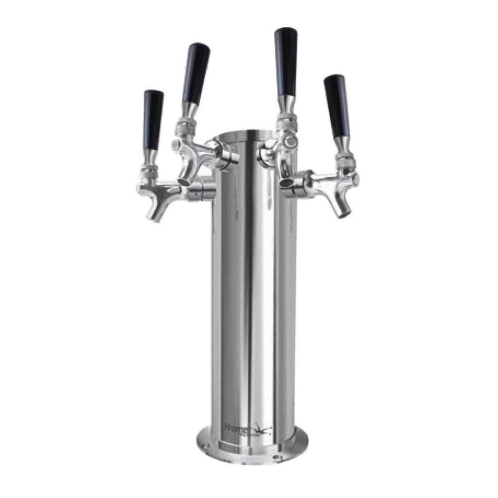 Stunning 4 - Faucet 4 - Diameter Glycol - Chilled Polished Stainless Steel Tap Tower with Chrome Faucets