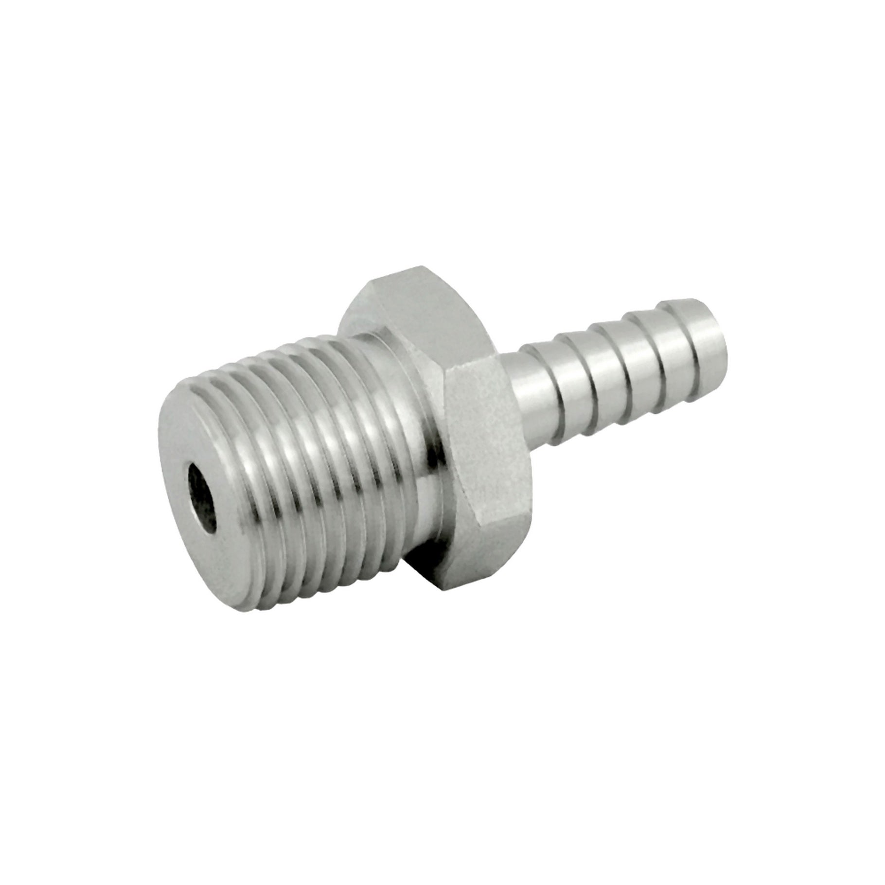 Premium Stainless Steel 1/4in Barb to 3/8in MPT Hose Barb Adapter