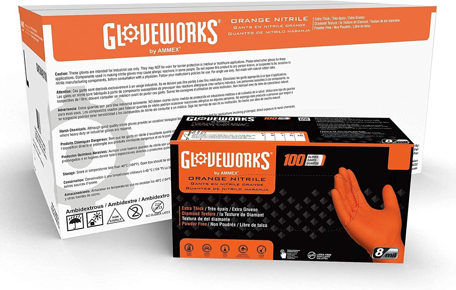 GLOVEWORKS HD Orange Nitrile Industrial Disposable Gloves - 8 Mil, Latex-Free, Medium - Get Your Box of 100 Now!