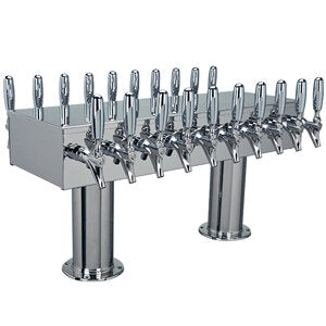 Glycol-Cooled Double Service Pedestal Draft Tower: 20 Faucets 304 - 3' Center - Polished Stainless Steel