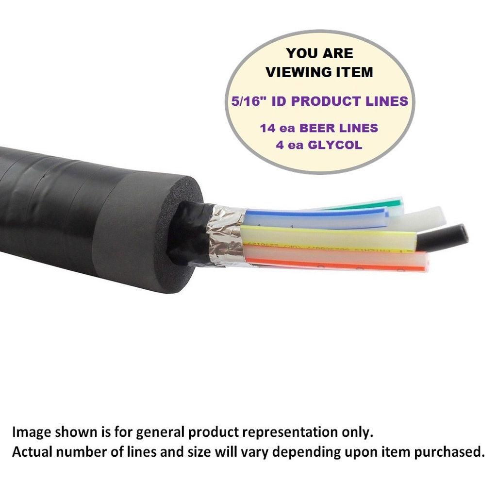 Premium Trunkline - 14Ea 5/16in ID Beer & 4Ea 3/8in ID Glycol with 3/4in Insulation