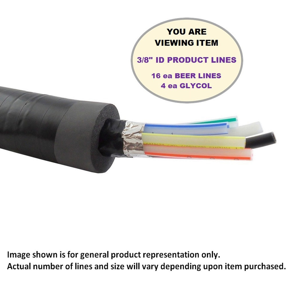 Trunkline-16Ea 3/8in ID Beer & 4Ea 3/8in ID Glycol with 3/4in Insulation